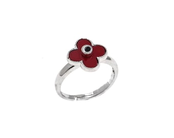 Adjustable Silver charm Ring with Cross and Enamel