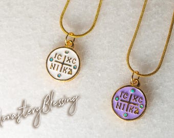 Colgante de cruz Nika ICXC, griego, bizantino, Constantino