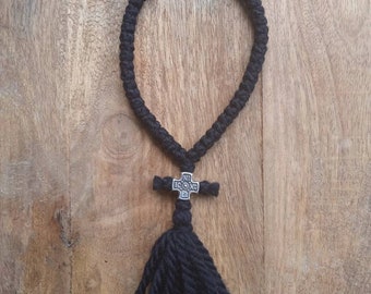 Job&#39;s tear icxc nika prayer rope wool black komboskini 50 knot rosary Holy Theotokos necklace easter gift for