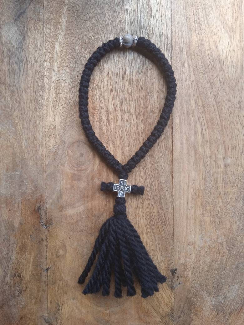 3 Orthodoxe Holzkomboskoini 50 Knoten - Gebetsschnur Mit Holzkreuz