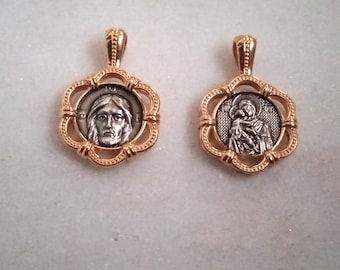 Collar con colgante de plata de Panagia y Jesucristo