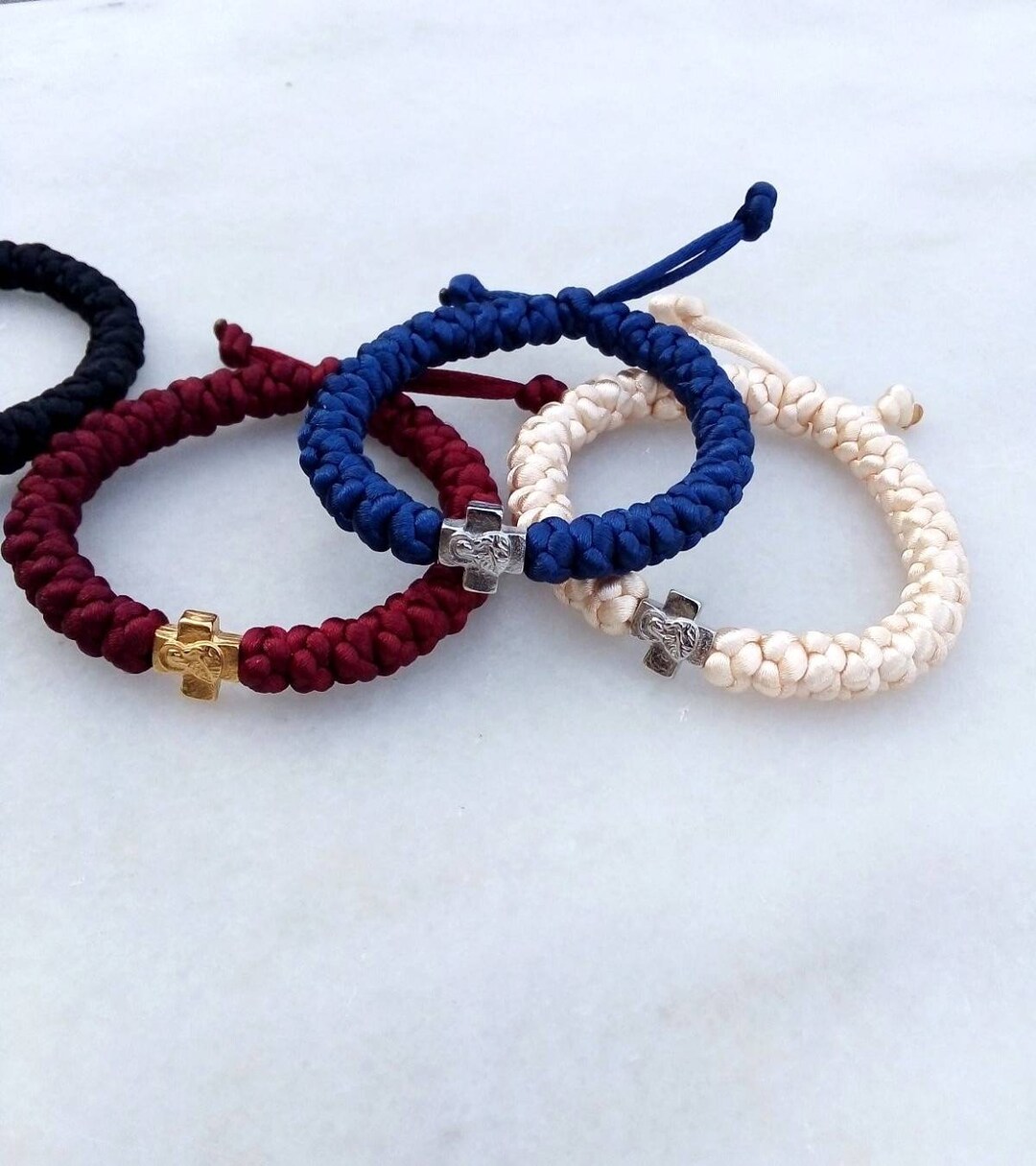 Panagias Prayer Rope Bracelet Adjustable Orthodox Satin Cord Komboskini ...