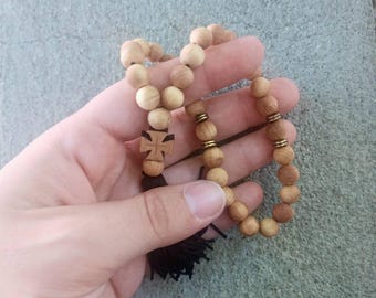 Colgante para coche con cuentas de oración de madera y cuerda de oración