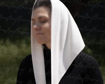 Mantilla de velo para iglesia ortodoxa hecha a mano, suave, color blanco