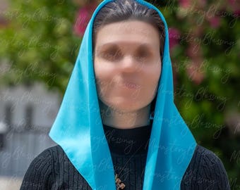 Mantilla de iglesia ortodoxa hecha a mano suave para cubrir la cabeza azul claro-tirquise
