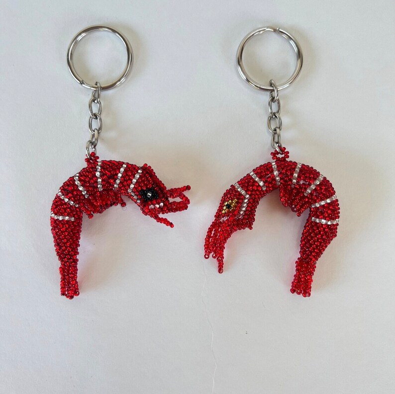Hand Beaded Shrimp Novelty Keychain Gift Party Favor, Beachy, Seafood