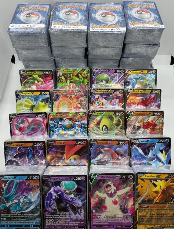 Lot of 100 official French Pokmon cards, including 1 random V or EX card