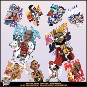 Cartoon Basketball Players, T-Shirt print design, /Cartoon Png Designs, Sublimation, DTF, DTG, Instant Download, POD Designs, Basketball