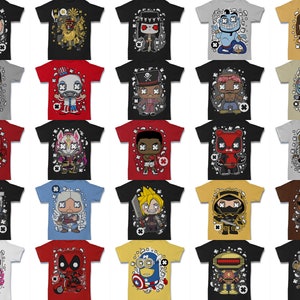 100 Pop Culture Funko Designs, Sublimation, DTF, DTG, Png, Cartoon Editable Digital Download Bundle (non comic version)