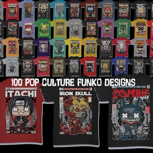 100 Pop Culture Funko Designs, Sublimation, DTF, DTG, Png, Cartoon Editable Digital Download Bundle