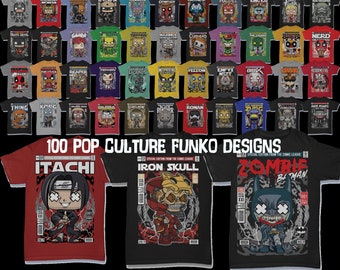 100 Pop Culture Funko Designs, Sublimation, DTF, DTG, Png, Cartoon Editable Digital Download Bundle