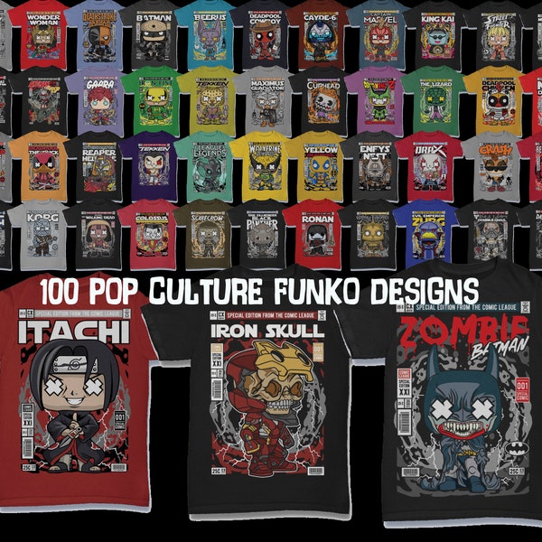100 Pop Culture Funko Designs, Sublimation, DTF, DTG, Png, Cartoon Editable Digital Download Bundle