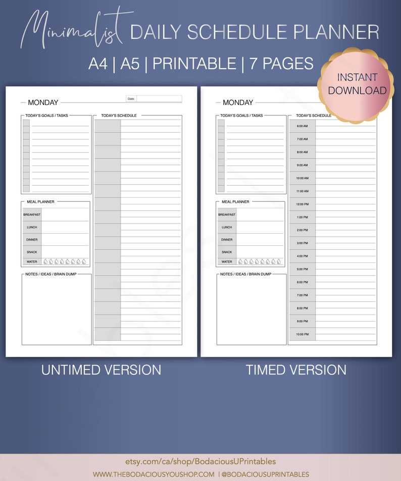A4 A5 Hourly Planner Printable Daily Agenda Hourly Planner Etsy