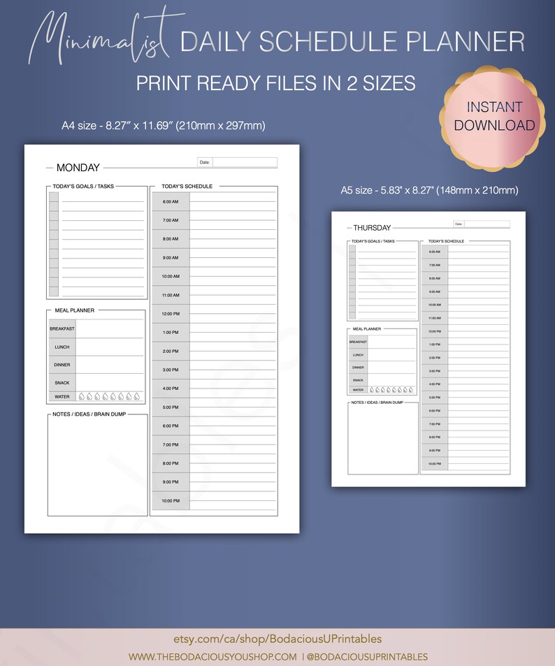 A4 A5 Hourly Planner Printable Daily Agenda Hourly Planner Etsy