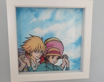 Hand Painted Howl's Moving Castle Glass Painting: Studio Ghibli Anime Art