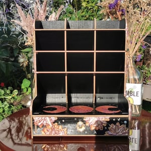 Witchy floral hand painted desk organiser with draw
