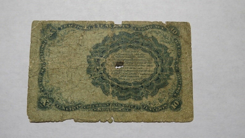 1874 .10 Fifth Issue Fractional Currency Obsolete Bank Note Bill USA