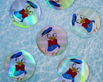 Holographic Donald Duck Vinyl Sticker/ Circle Sticker/ Laptop sticker