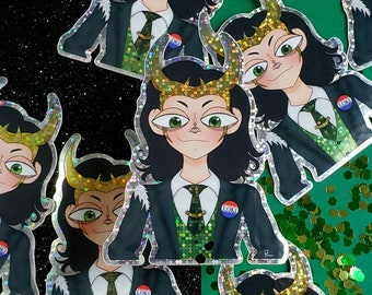 Glitter God of Mischief Loki Vinyl Sticker/ Die cut Sticker/ Laptop sticker