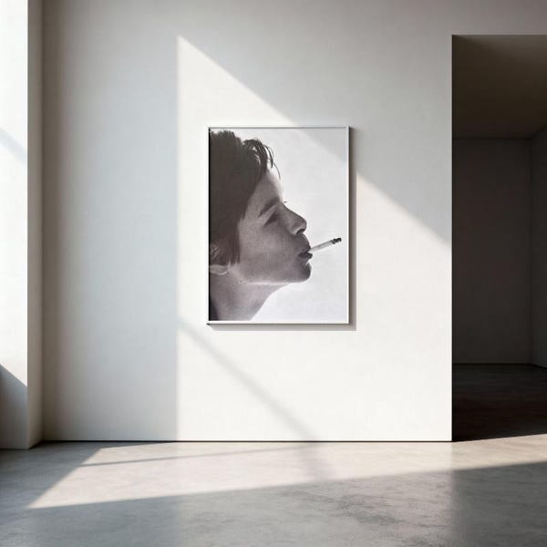 Art mural imprimable portrait cigarette | Design célèbre pour fumeurs | Portrait de célébrité des années 70 |  Géraldine Chaplin | Impression en téléchargement numérique