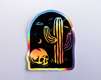 Skull Cactus | Holographic Sticker | Sticker | iridescent Sticker | Cowboy Sticker | Holographic