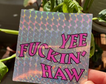 YeeHaw Sparkly Sticker | Space Cowboy | Holographic | Desert Vibes | Holographic Sticker | Square Sticker | Laptop Sticker | Bottle Sticker