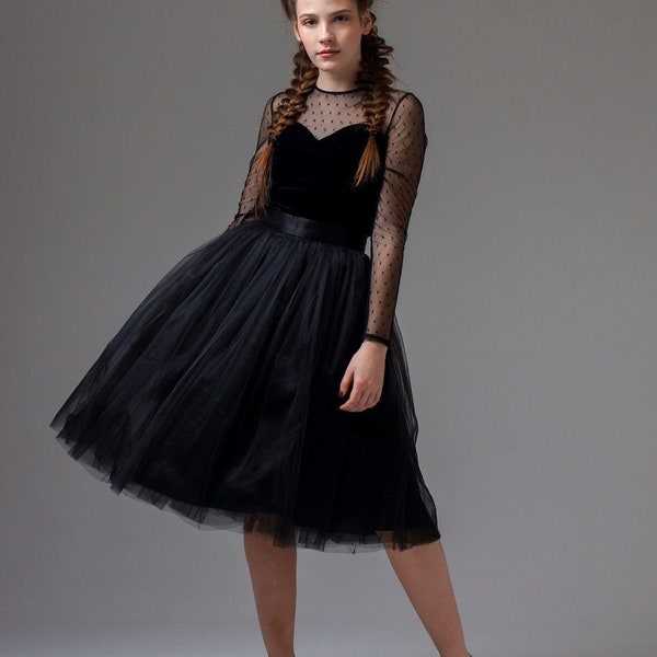 Black tulle skirt,Wedding skirt separates,Tulle skirt women,Stretch Drop Waist ,Tea length tulle skirt,Black tutu skirt,bridesmaid tulle