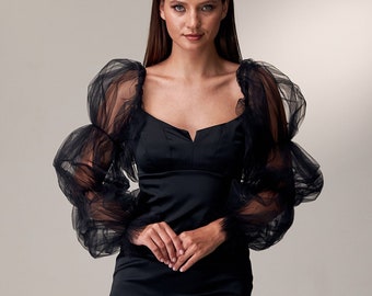 Black tulle sleeves, Sheer sleeves black, Removable sleeves modern, Removable sleeves for dress, Off shoulder sleeves, Long sleeves