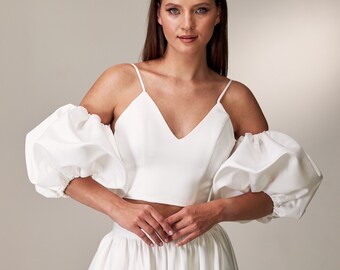 Satin hors épaule manche détachée, Manches en satin blanc, Manches de robe de mariée, Manches de mariée amovibles, Manches bouffantes pour robe de mariée