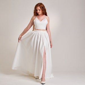 Two piece bridal set, White satin skirt, Long satin skirt, Satin wedding dress simple, Minimalistic wedding dress