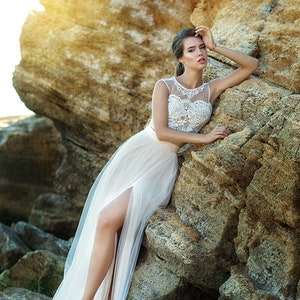 Beach wedding dress, Two piece wedding dress, Lace wedding dress, Unique wedding gown, Sexy wedding dress