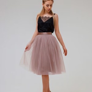 Lace & beads tulle midi skirt in hot sale taupe