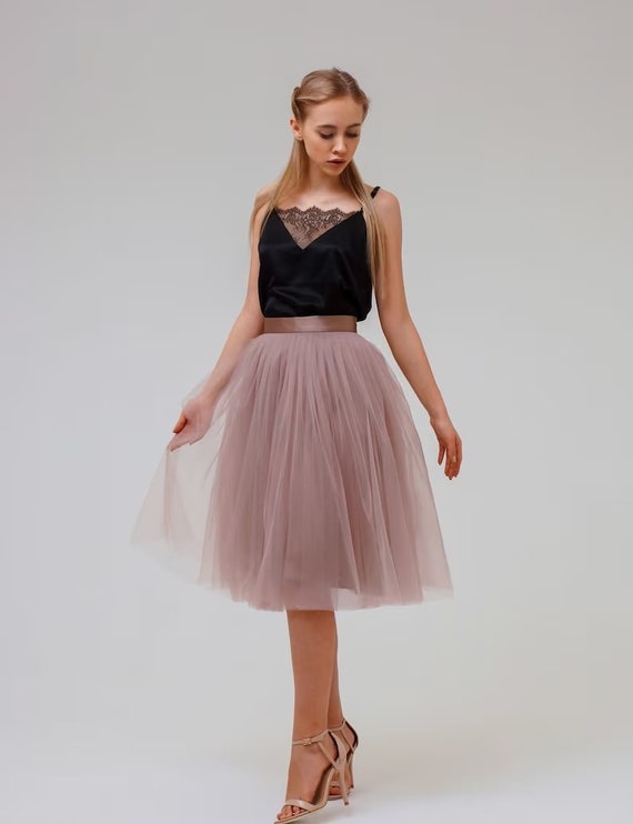 Tulle midi 2025 skirt taupe