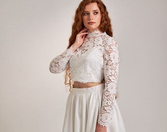 Wedding dress separates, Bridal crop top, Wedding crop top, Wedding top separates, Wedding lace top, Bridal wedding top, Bridal satin top