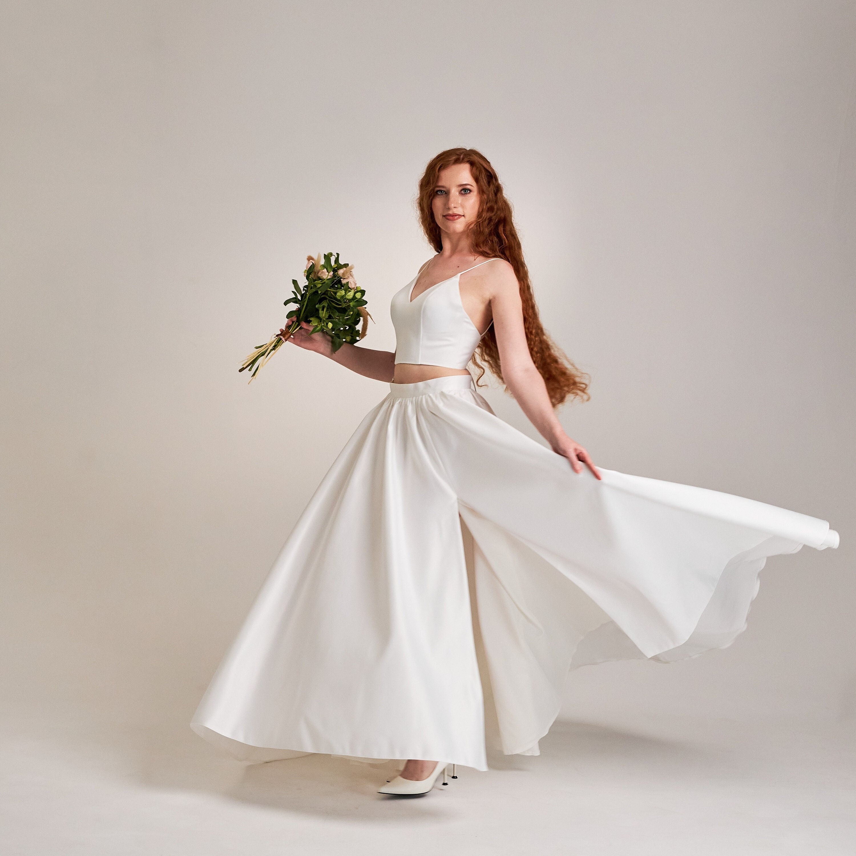 Two Piece Wedding Dress, Bridal Lace Top, White Separates, Boho