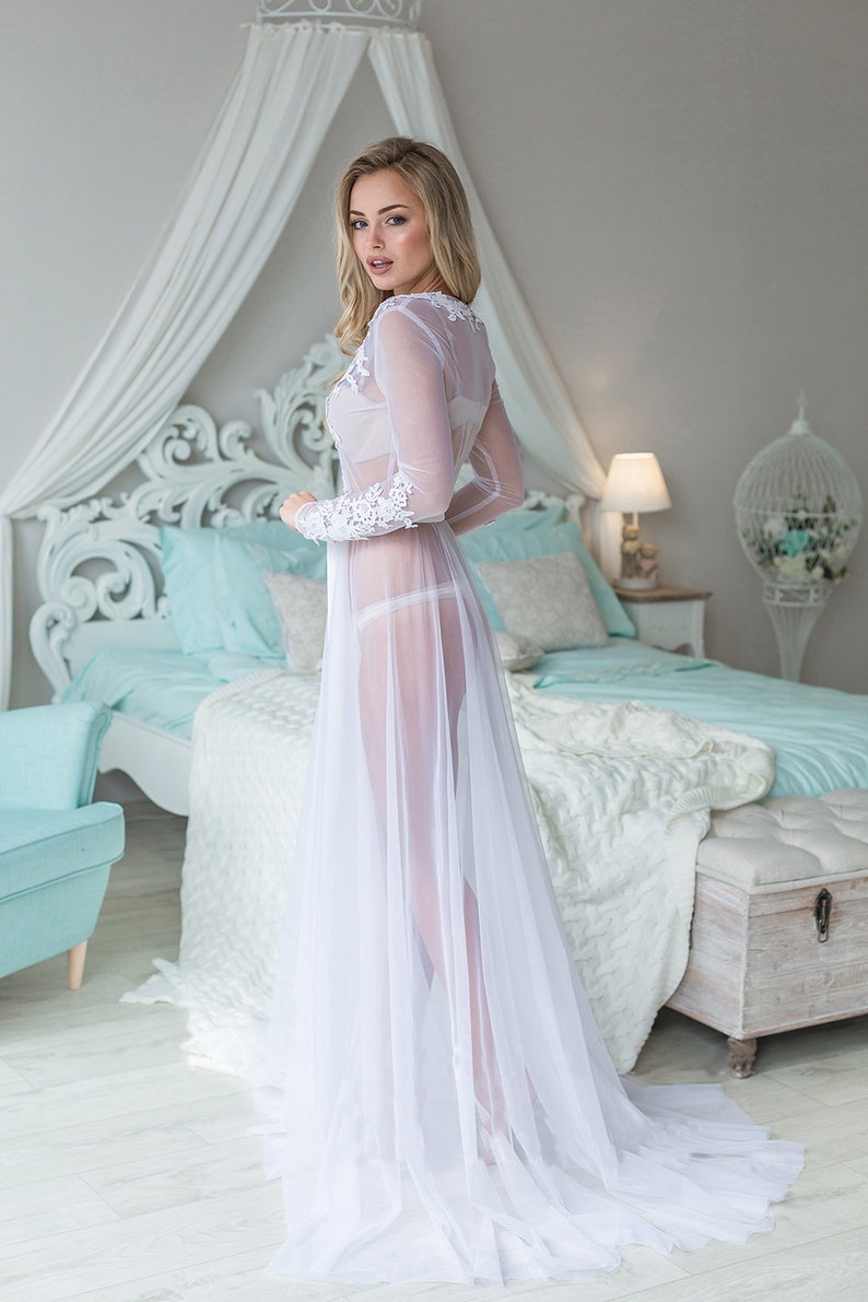 Bridal Robe White Bridal Robe Long Bridal Robe Sheer Robe - Etsy