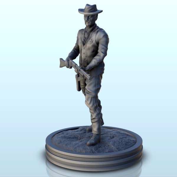 Sheriff with mustache, rifle and badge (11) - Wild West STL 3D Printing RPG