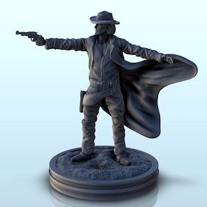 Cowboy with revolver and cape in the wind (8) - Wild West STL 3D Printing RPG