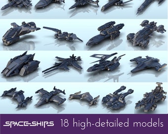 Pack of Spaceships  - STL 3D Printing Printer Stars Sci Fi SciFi SF Battleship Legion Spacecraft Vessel Shuttle Wars  Army Canons Future