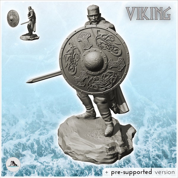 Guerrier viking en position de combat avec bouclier et épée (20) - STL 3D Impression FDM SLA Alkemy Asgard Seigneur des Anneaux Saga