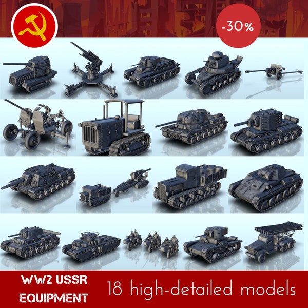 Pack of Russian vehicles and guns - Stl 3D Printing WW2 Second USSR tank Russian Konlfikt 47