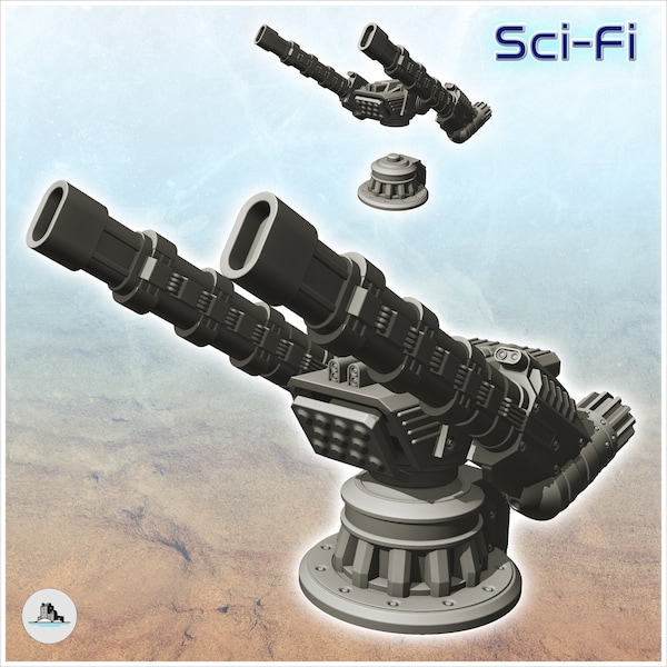 Swivel firing platform with double cannons (4) - Scenery BattleTech MechWarrior Scifi Science fiction SF 40k Grimdark