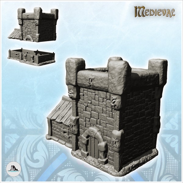 Fortified stone tower with annex building (13) - STL 3D Printing Print Medieval Gothic Feudal Old Saga DnD Mini