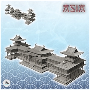 Large Asian palace with two wings (29) - STL 3D Printing Asian Japan Pacific terrain architecture Bolt Action CLASH of Katanas Samurai