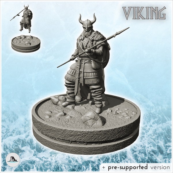 Guerrier viking avec casque à cornes et lance (15) - STL 3D Impression FDM SLA Alkemy Asgard Seigneur des Anneaux Saga