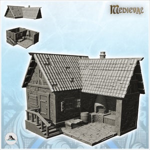 Medieval blacksmith&#39;s workshop with outdoor forge - STL 3D Print Dark Gothic Feudal Old Saga DnD Mini Arkham RPG Frostgrave Malifaux DBA