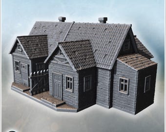 Large medieval wooden homestead with multiple annexes and detailed rural layout (8) - STL 3D Printing Modern Conflicts 20th 21st Century