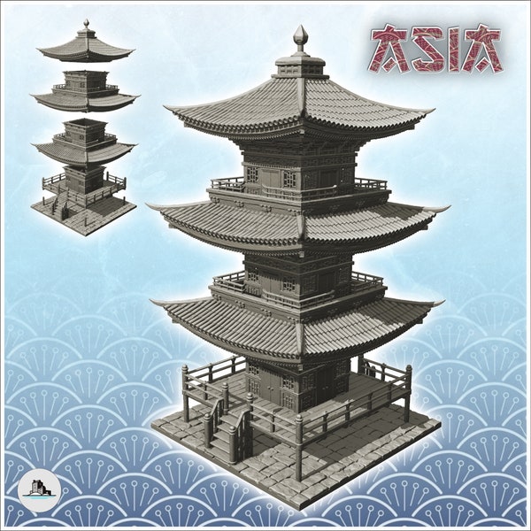 Grande pagode asiatique avec plate-forme en bois (40) - STL Impression 3D décor architecture Bolt Action CLASH of Katanas Samurai Pacifique