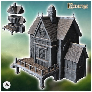 Medieval house with raised access platform to door an - STL 3D Print Dark Gothic Feudal Old Saga DnD Mini Arkham RPG Frostgrave Malifaux DBA