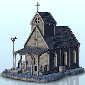 Wooden church with canopy (19) - Wild West STL 3D Printing
